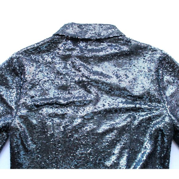 Cinq à Sept Isha Sequin Point Collar Shirt / Medium / Onyx Blue Blouse Holiday - Picture 9 of 12